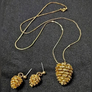 Gold Pinecone pendant and earrings set